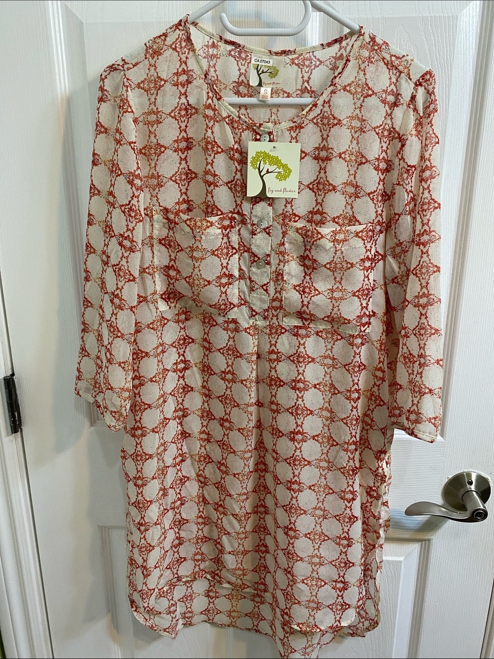 Anthropologie FIG AND FLOWER Hi Low Tunic Dress Small Geometric Front Pocket NWT